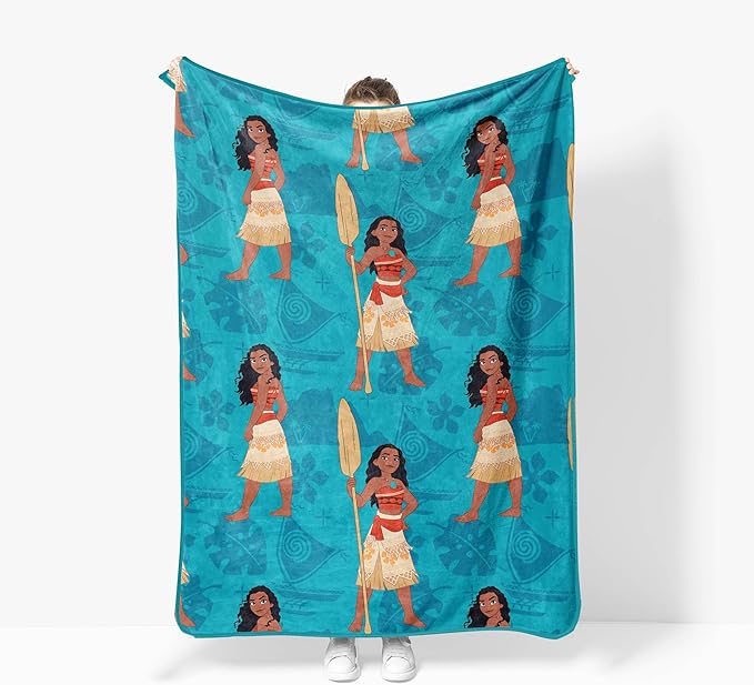 Jay Franco Kids Plush Throw Blanket – Soft & Cozy Fleece Throw for Bedroom & Couch Décor, Official Licensed Product, Teal - Moana, 46x60 - Throw Blanket