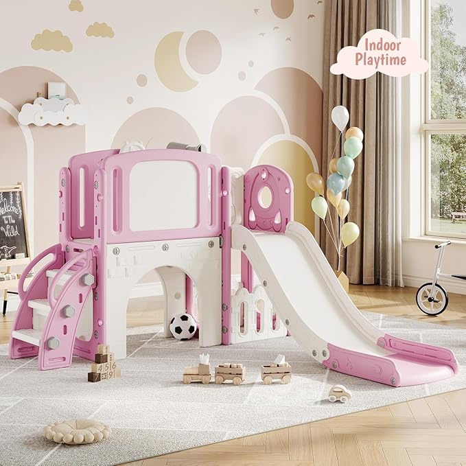 8-in-1 Toddler Slide, Toddler Outdoor Playset, with Toddler Climber and Kids Slide, Includes Basketball Hoop, Telescope, Tunnel, and Storage Space for Backyard & Courtyard