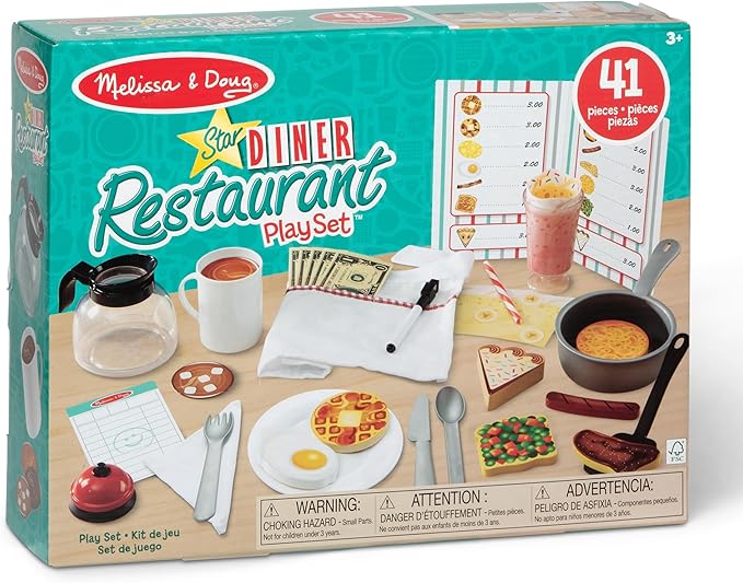 Melissa & Doug Star Diner Restaurant 41-Piece Play Set with Toy Food, Cookware & Play Kitchen Accessories, Preschool Learning Toys for Girls & Boys 3+
