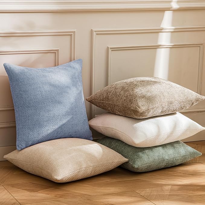 a moment Light Blue Chenille Throw Pillow Covers 12x20 Inch Pack of 2 Modern Decorative Throw Pillow Covers Farmhouse Cross Covers Home Decor for Sofa Bedroom Living Room