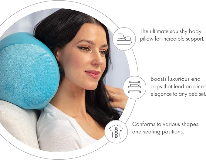 Microbead Bolster Neck Roll Pillow, Gently Body, Head, Neck & Shoulders No Pain Rest, Relax Sleep - Silky Feel Prevent Wrinkles & Hair Breakage - Lightweight Cylinder Tube, 14" x 8", Sweet Baby Blue