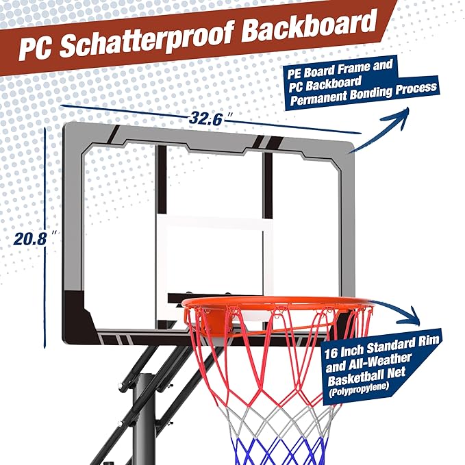 Basketball Hoop Outdoor with 33 Inch Shatterproof Backboard, Portable Basketball Goal System
