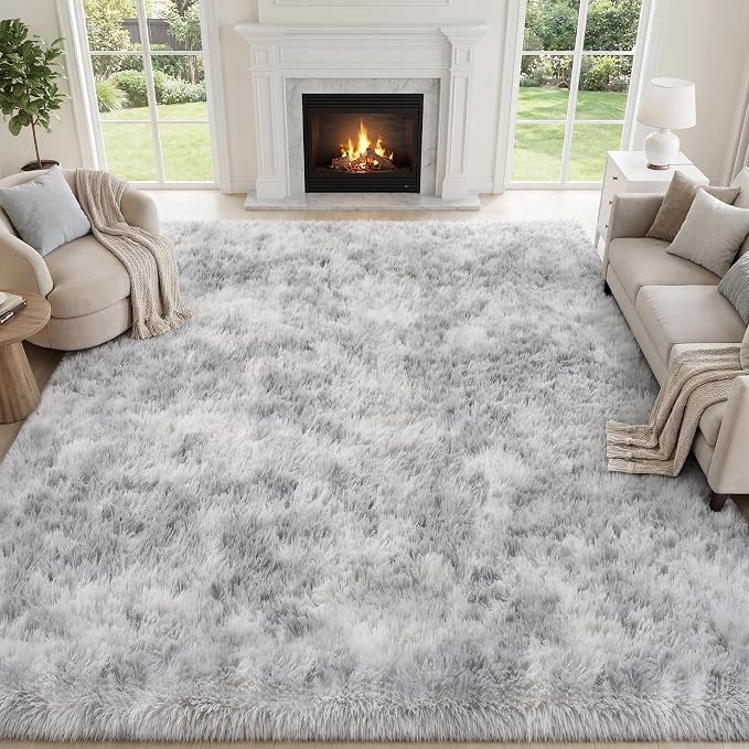 Area Rug for Living Room Bedroom: 9x12 Light Grey Soft Fluffy Shag Upgrade Non-Slip High Pile Carpet Large Fuzzy Plush Indoor Floor Decor Shaggy Rug for Kid Boys Girls Playroom Nursery Modern Home