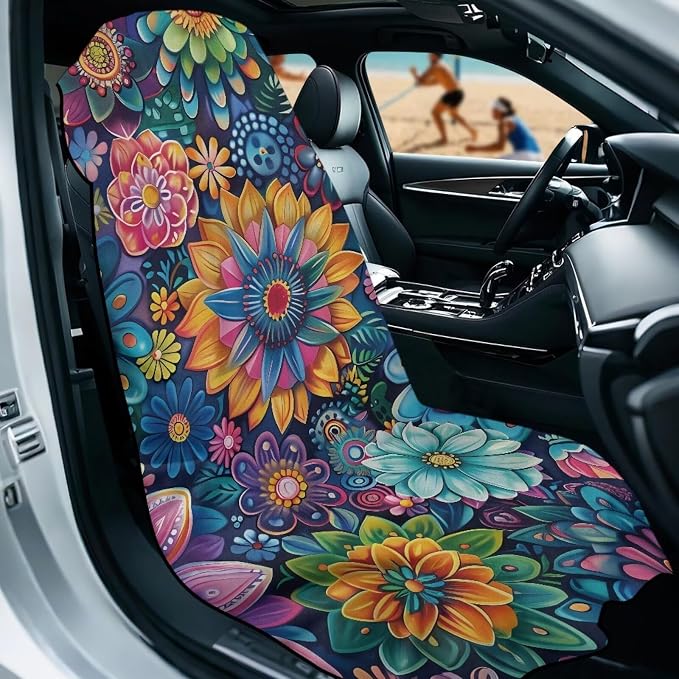 INSTANTARTS Dahlia Car Seat Towel Covers Yoga Towel Car Seat Cover Portable Yoga Mat Car Seat Cover