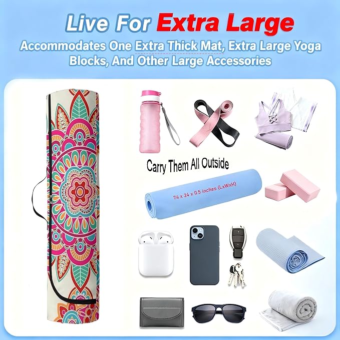 Spacious Extra Large Storage Yoga Mat Bag | Huge Capacity Mandala Gym Tote - Waterproof Wear-Resistant Carrier Strap Pilates