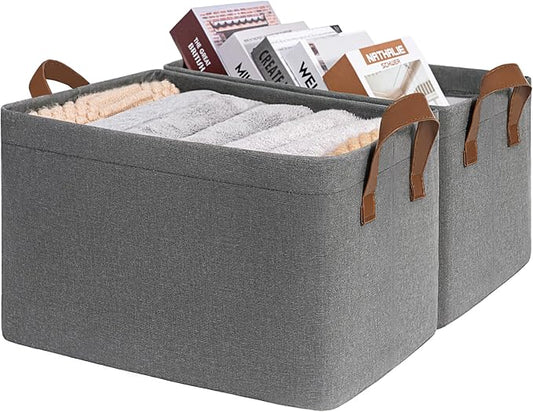 CHICVITA 30L Large Closet Storage Bins with Handles, 2-Pack, Grey | 16 ¾" L x 11" W x 9¾" H, Metal Frame, Clothes, Towels, Toys & Daily Essentials Storage, Closet & Shelves Organization