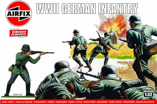 Airfix Vintage Classics WWII German Infanty 1:32 WWII Military Diorama Plastic Model Figures A02702V, Small, Unpainted