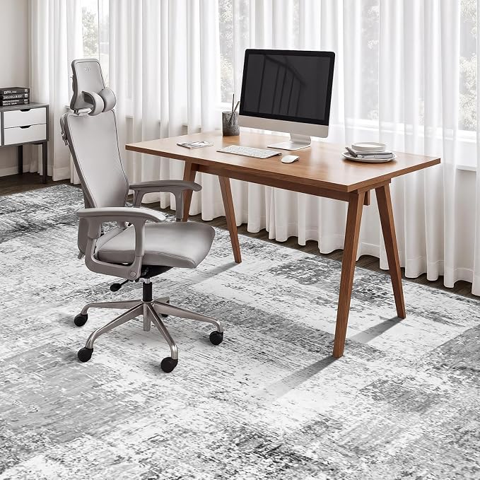 Rugflix 5x7 Area Rugs for Living Room, Washable Grey Large Rug | Machine Washable; Stain-Resistant; Low Pile; Non-Slip; Modern Abstract; Black Carpet for Bedroom Dining Office Nursery Home