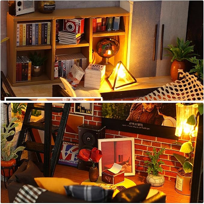 Foyucool DIY Miniature House Kit, Dollhouse Kit with Dust Cover, Mini House Building Kits for for Adult to Building, Christmas Home Decorations Gifts for Family and Friends, Loft