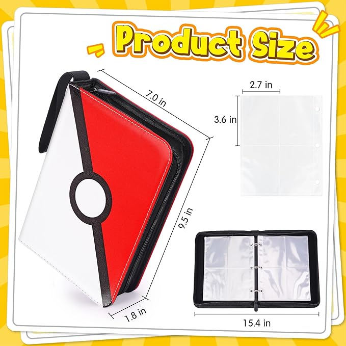 Card Binder – 4 Pocket Zipper Collection Album, Premium PU Holder, Double-Sided Display for 400 Cards, Includes 5 Hard Plastic Sleeves for Game Cards, Sports Cards