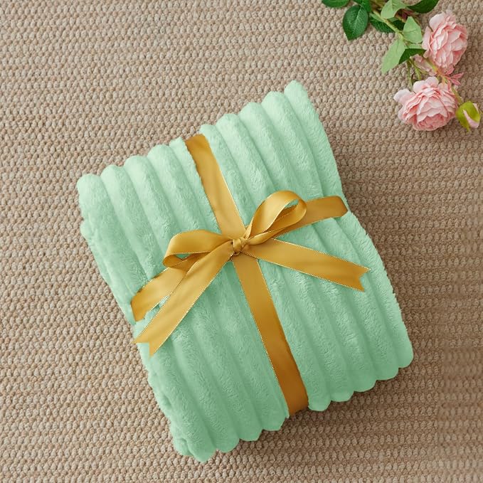 BEDELITE Ribbed Fleece Throw Blanket for Couch, Light Green, 50"x60" | Ultra-Soft Plush Fleece, Cozy, Warm Yet Lightweight, Ribbed Texture, Home Decor, Machine Washable, Giftable, All-Season Use