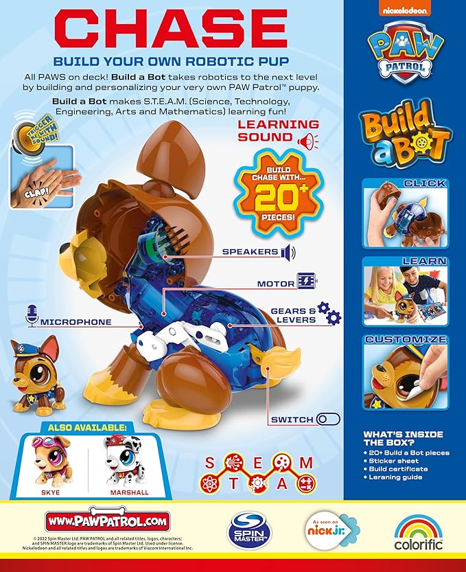 Build a Bot Paw Patrol Chase - Build Your Own Robotic Pet with 20+ Pieces with 1 Sticker Sheet - Ages 3-10