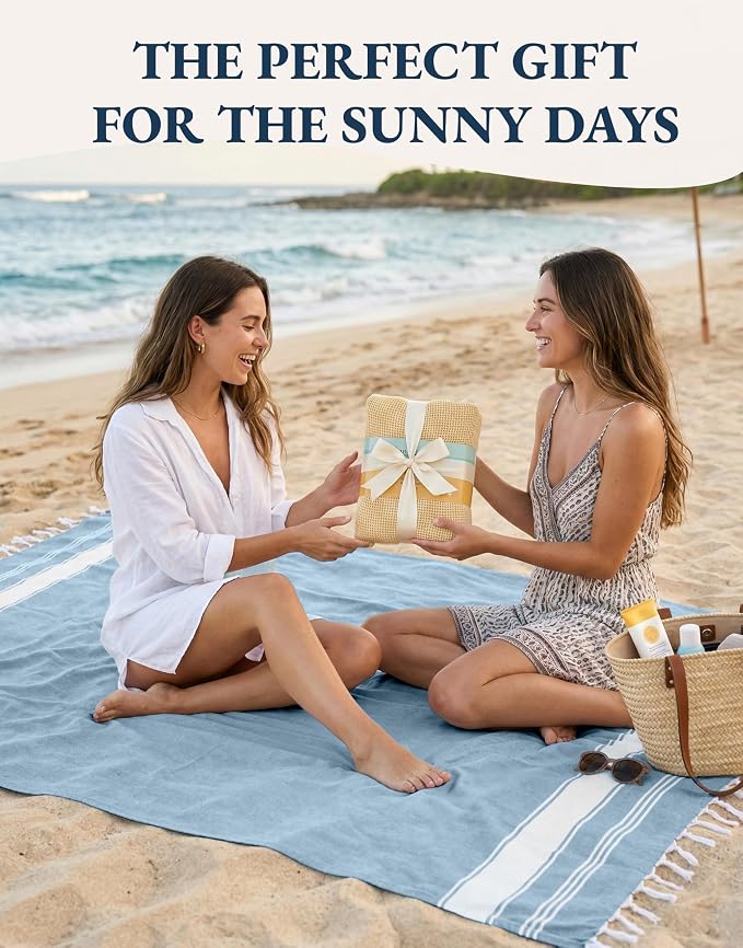 LANE LINEN Beach Towels for Women, 2 Pack Large Beach Towels Oversized, Pre-Washed, No-Shrink Sand Free Beach Towels, Quick Dry, Lightweight Travel Towel,Soft Beach Bath Towel, 39"x71" - Sky Blue