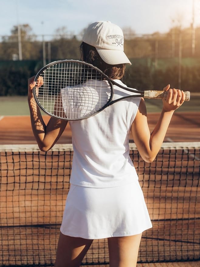 GRECERELLE Women's 2026 Summer 2 Piece Skort Sets Cap Sleeve Zip Collared Top Matching Tennis Skirt with Pockets for Athletic
