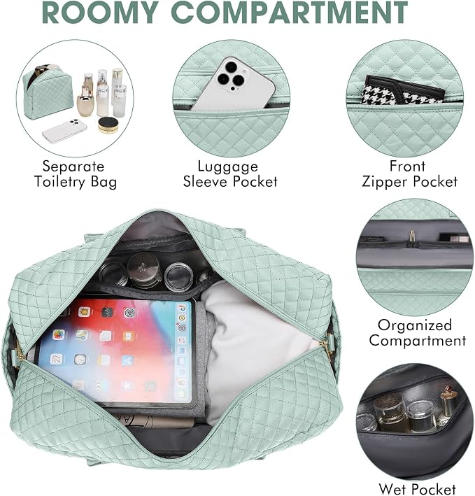 Travel Duffle Bag Weekender for Women - 38L Carry-On Overnight Bag Personal Item Bag with Shoe Compartment & Wet Pocket Weekend Tote Bags with Toiletry Bag Hospital Bags for Labor and Delivery