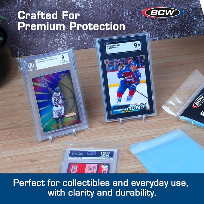 BCW Resealable Graded Card Sleeves | 200 Pack | Universal Fit for PSA, Beckett, SGC & More | Acid-Free Archival Polypropylene | 3¾ x 5½ with 1” Flap