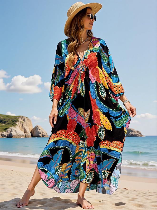 Mumu Dresses for Women Plus Size, Bohemian Kaftan Beach Cover Up Long Maxi Nightgown Soft Loungewear