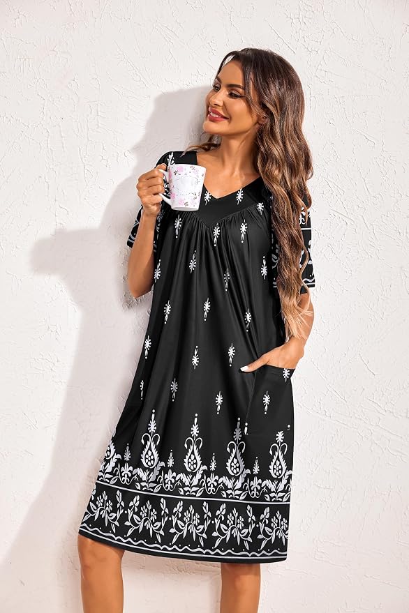 Ekouaer Womens House Dress Floral Print Moo Moos Nightgowns Moomoo Dresses Mumus with Pockets