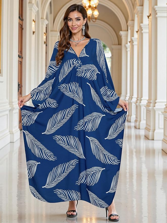 Mumu Dresses for Women Plus Size, Bohemian Kaftan Beach Cover Up Long Maxi Nightgown Soft Loungewear