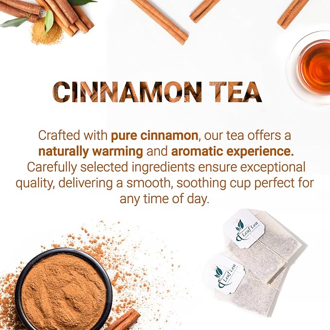 LeafLea Cinnamon Tea Bags, Bold Ground Cinnamon Spice, Sugar-Free, 80 Count | Naturally Sweet Single-Ingredient Spice, Caffeine-Free, Individually Foil-Wrapped For Fresh Aroma, Vegan, Non-GMO