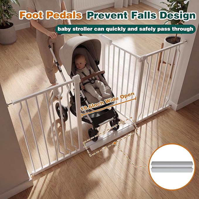 TSAYAWA 57.5"-62" Extra Wide Auto Closing Baby Safety Gate for Stairs & Doorways, Pressure Mounted No Drill Pet Gate with Walk-Through Door - Heavy Duty Childproof Gate for Toddlers, Kids, Dogs