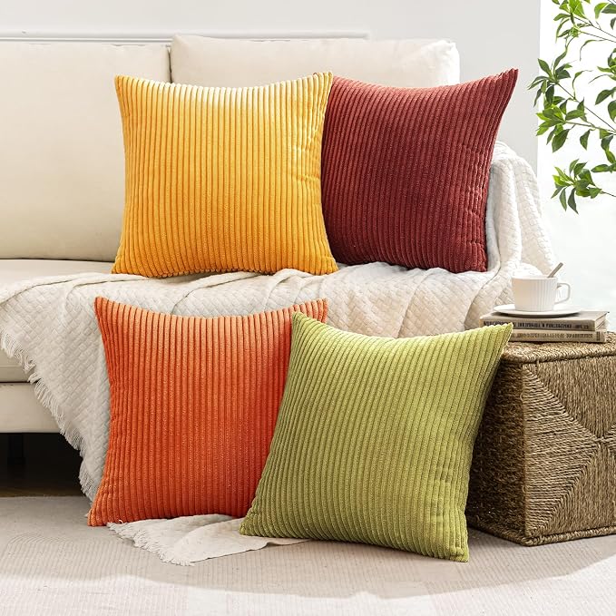 MIULEE Fall Decorative Throw Pillow Covers Yellow Orange Rust 20x20 | Set of 4, Vintage Retro Fall Decor, Mix and Match Color Clash Design, Vibrant Cushion Covers for Sofa Couch Bed Living Room