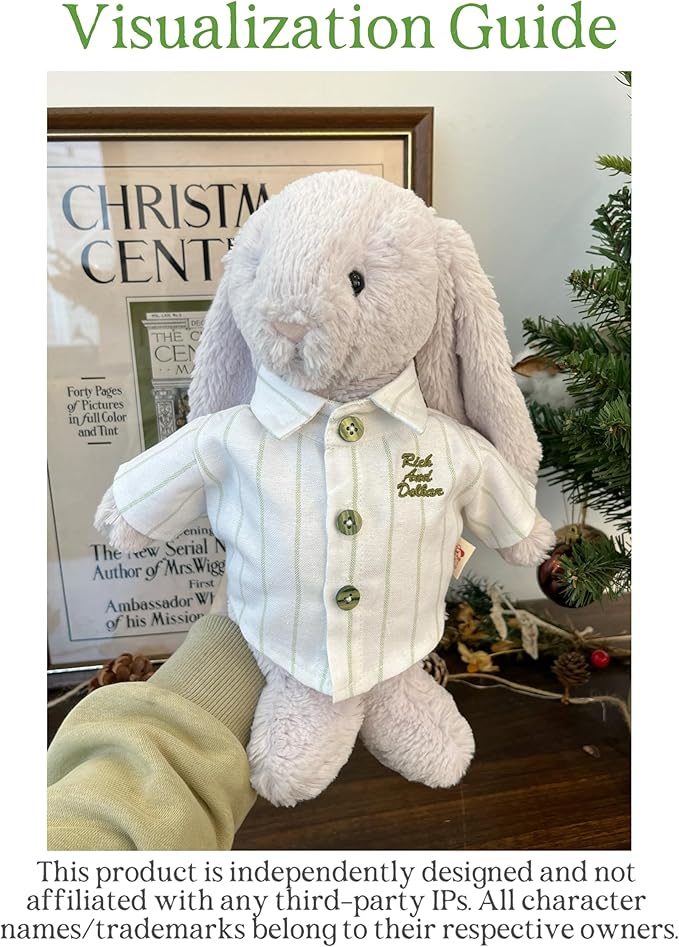 9-12''/30cm Stuffed Animal Doll Clothes Striped Shirt & White Overalls Set for Bashful Bunny and Teddybear(NO Doll)