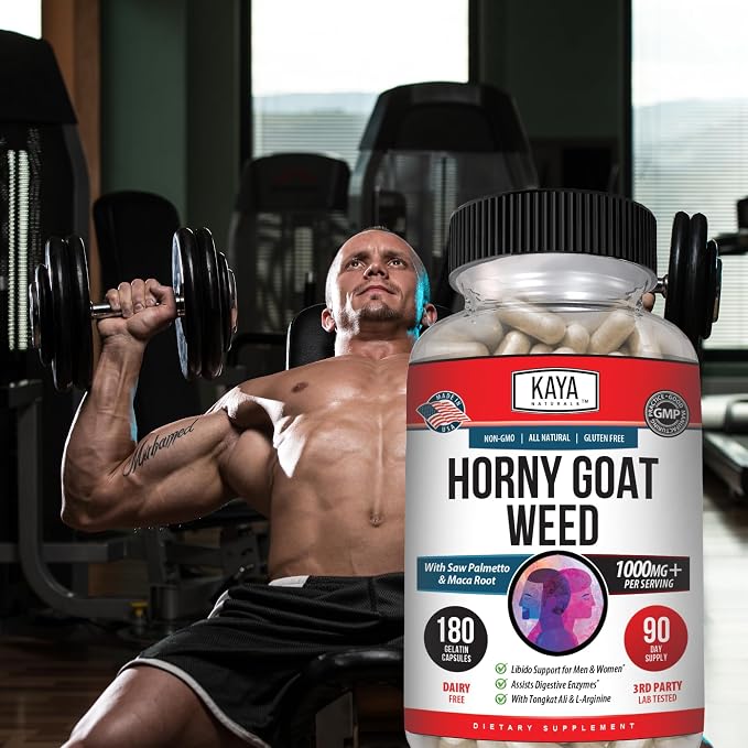 Kaya Naturals Horny Goat Weed Extract - Maca - Extra Strength Complex with Saw Palmetto Ginseng, Arginine Vitamin Supplement - Horny Goat Weed - 180 Count (Pack of 2)