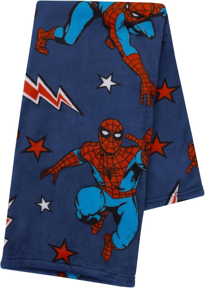 Marvel Spiderman Blue, Red and White Super Soft Plush Baby Blanket