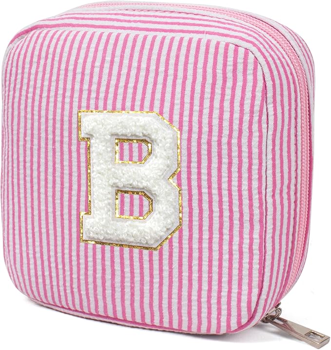 KOTORA Initial Makeup Bag for Women, Travel Cosmetic Bag with Small Makeup Brush Bag Cute Makeup Bag Toiletry Travel Bag Personalized Wife Friend Gifts Makeup Birthday Gifts for Women Her (Pink, B)
