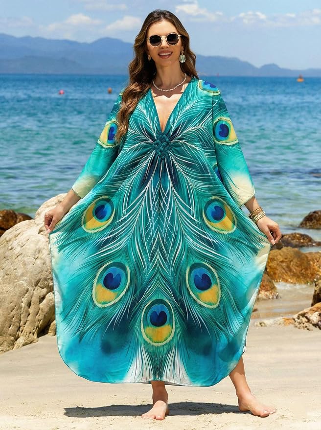 Mumu Dresses for Women Plus Size, Bohemian Kaftan Beach Cover Up Long Maxi Nightgown Soft Loungewear