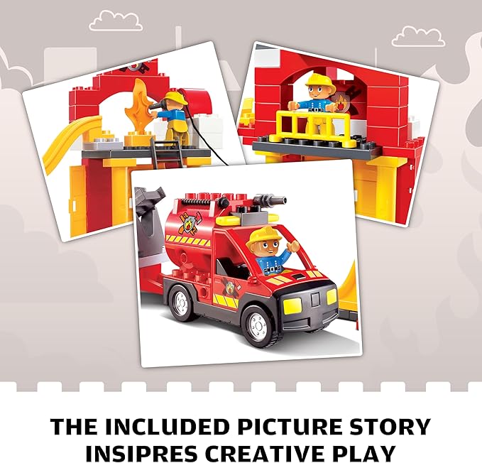 Fire Station Playset, Fire Trucks for Toddlers 3-5, Classic Big Building Blocks Compatible with Lego Fire Station and DUPLOs for Age 3-5, Firefighter Gifts, Firetruck Toys 3-5 Years Old
