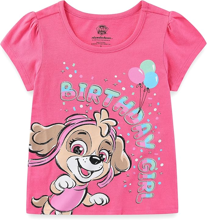 Paw Patrol Nickelodeon Birthday Girls Short Sleeve T-Shirt for Toddlers and Big Kids
