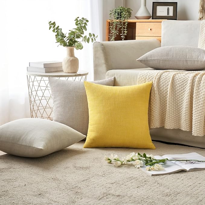 MIULEE Pack of 2 Decorative Linen Burlap Textured Pillow Covers Farmhouse Boho Accent Pillowcases Spring Home Decor for Couch Sofa Bedroom Living Room 16x16 Inch Yellow