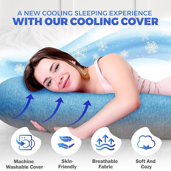 PILLANI Cooling Pregnancy Pillows for Sleeping – 57-Inch Maternity Pillow for Pregnant Women with Breathable, Removable Washable Cover – Support for Back, Belly, Neck, Legs, & Hips – Full Body Pillow