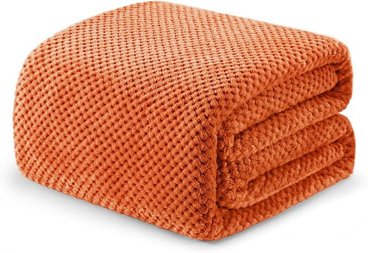 Exclusivo Mezcla Soft Waffle Fleece Bed Blanket King Size, Burnt Orange | Lightweight Plush Blanket for Bed, Bedroom, Cozy Flannel with Waffle Texture, Stylish Home Decor, All Season, 104x90 Inches