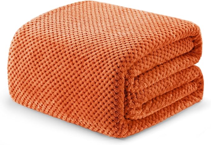 Exclusivo Mezcla Soft Waffle Fleece Bed Blanket Queen Size, Burnt Orange | Lightweight Plush Blanket for Bed, Bedroom, Cozy Flannel with Waffle Texture, Stylish Home Decor, All Season, 90x90 Inches