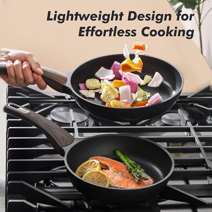 SENSARTE 8inch Nonstick Frying Pan Skillet with Lid, Black | Non Stick Pan Omelette Pans with Cover, Healthy Kitchen Cooking Chef's Pan with Cover, PFOA/PFOS Free, Induction Compatible