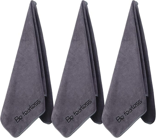 Microfiber Gym Towels Bigger Size Super Soft for Exercise Fitness, Sports, Workout, 380-GSM 15-Inch x 31-Inch Quick-Drying Towels (3 Pack, Grey)