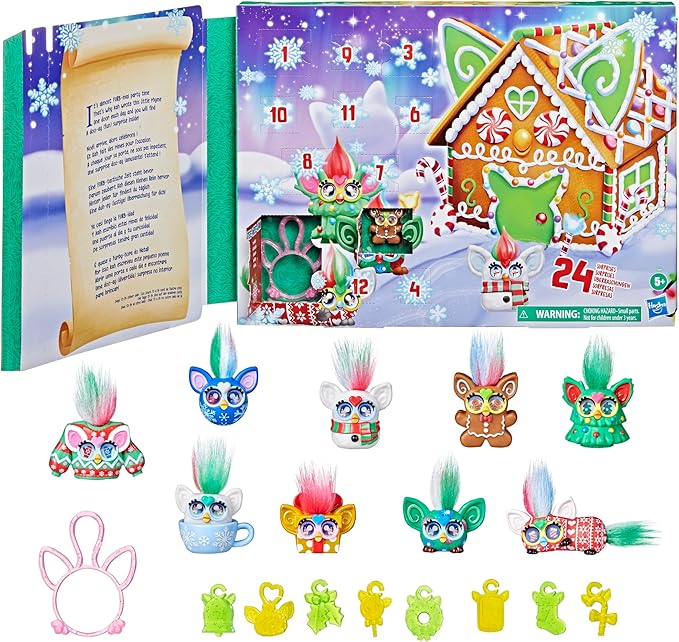 FURBY Minis Advent Calendar for Kids 6 Years and Up, 24 Days of Surprise Holiday Toys with 1-Inch Figures, Stickers & Fun Accessories