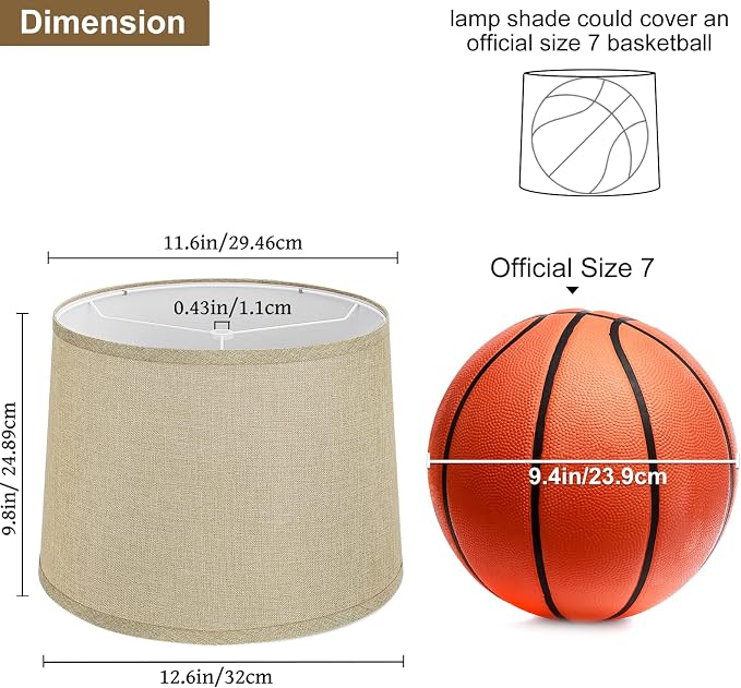 Drum Lampshades Set of 2, 11.6"Top x 12.6"Bottom x 9.8"High, Brown | Fabric Lampshades for Table Lamps Floor Lamps, Medium Lamp shades for Bedroom, Spider, Harp Holders Included, Easy Assembly