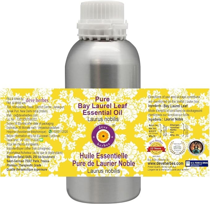 Deve Herbes Pure Bay Laurel Leaf Essential Oil (Laurus nobilis) Steam Distilled 1250ml (42 oz)