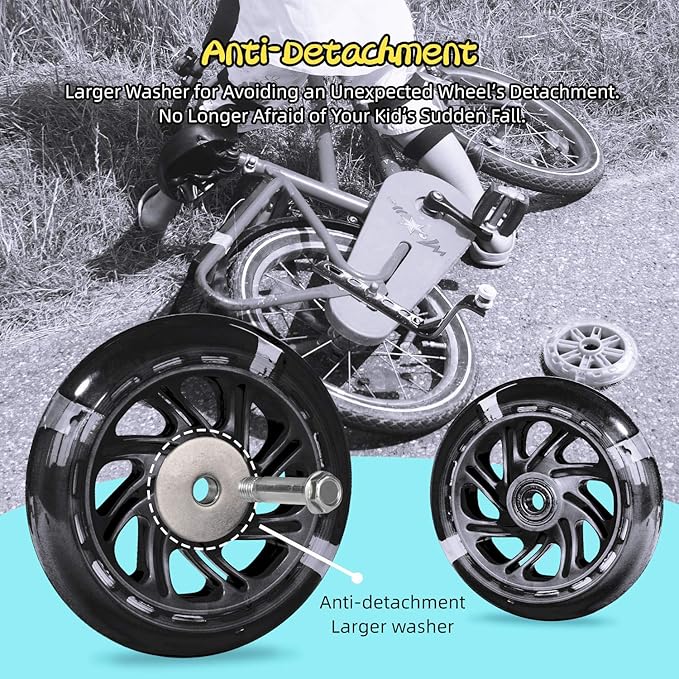 PRUNUS Flash BIKE Training Wheels for 12 14 16 18 20 Inch.Training Wheels for Kids Bike is Heavy Duty.Bicycle Training Wheel is Suitable Single Speed Bike