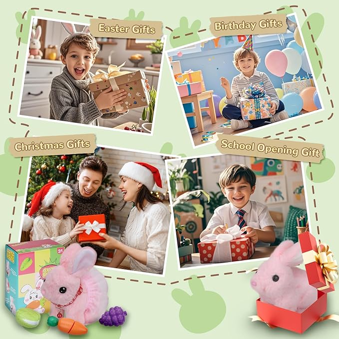 Walking Bunny Toys for Kids, Bunny Stuffed Animal Interactive Electronic Toys, Swinging Ears, Twitching Mouth and Nose, Easter Christmas and Birthday Gift, Suitable for Toddlers 3, 4, 5, 6, 7Years Old