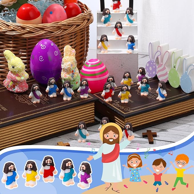 Bememo 300 Pcs Little Jesus Figures Bulk Original Design Mini Pocket Jesus Toys Rubber Figurine to Hide and Seek Religious Party Favors Sunday School Craft Baptism Gifts(Multicolored)