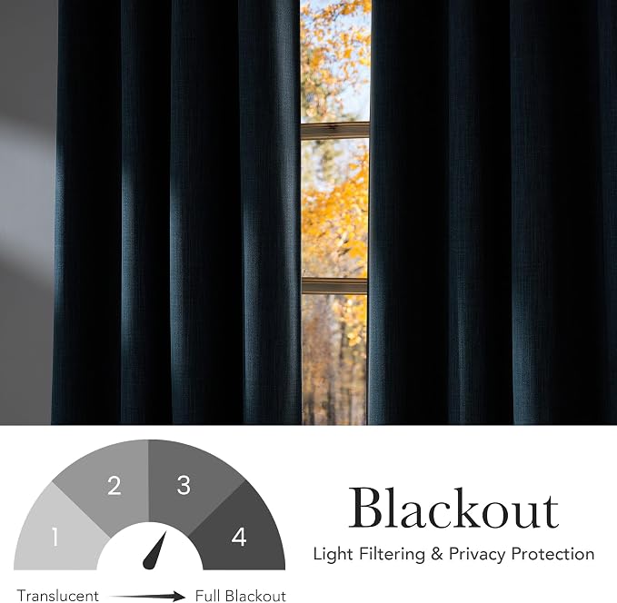 NICETOWN Stone Blue Faux Linen Room Darkening Rod Pocket Curtains 63 inch Length, W42 x L63, Light Blocking Thermal Insulated Noise Reducing Drapes for Bedroom Living Room Farmhouse Decor, 2 Panels