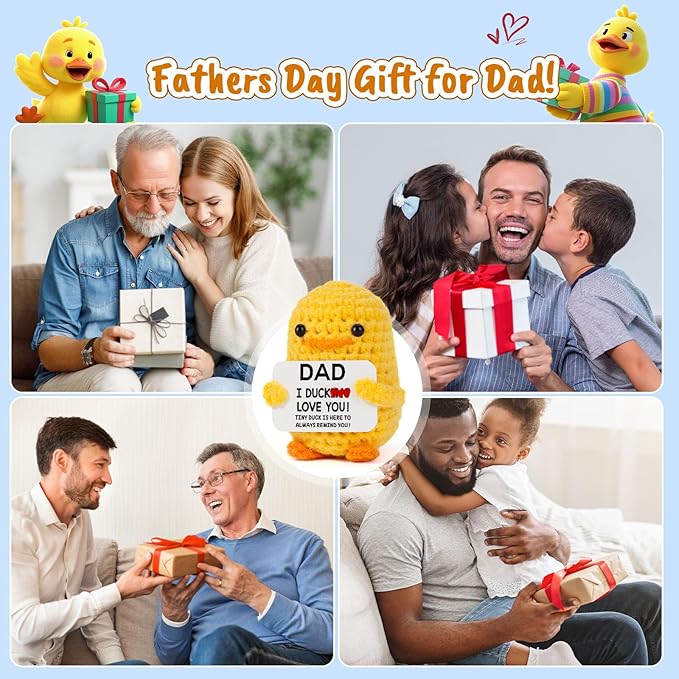 MBL Father's Fathers Day for Dad - Funny Gag Gifts for Papa Birthday Father Day Christmas Stocking Stuffers Xmas Holiday from Daughter Son, Dad I Duck Love You, Handmade Knitted Crochet Duck