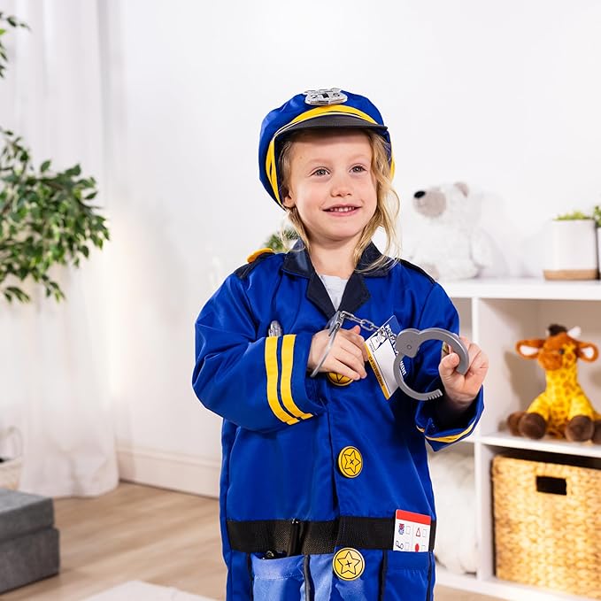 Melissa & Doug Police Officer Costume Dress-Up Set for Kids (8-Piece) – Pretend Play Uniform with Badge, Hat, Handcuffs & Accessories – Role Play Outfit for Toddlers & Children Ages 3+