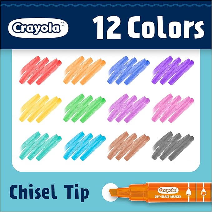 Crayola Take Note Dry Erase Markers for School (12ct) Essential Easter Basket Stuffers, Chisel Tip Whiteboard Markers, Spring Craft Supplies for Teachers, Low Odor