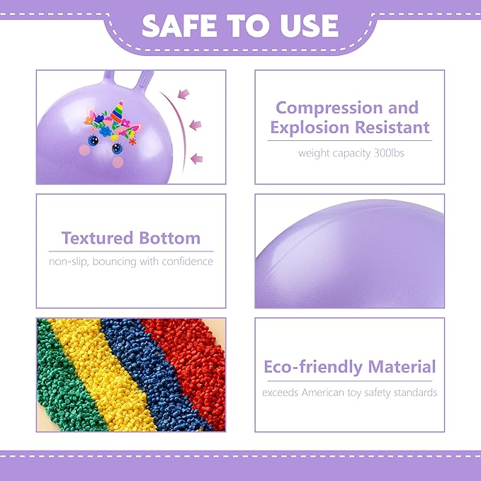 EVERICH TOY Hopper Ball, Unicorn Hopping Toys for Kids, 18 Inch Bouncy Ball with Handle, Purple Inflatable Bouncing Hoppity Hop Toys for Boys and Girls Gifts